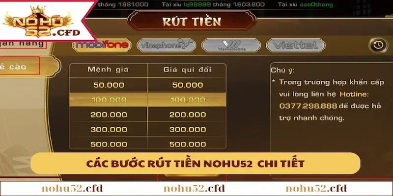 cac buoc thuc hien nhan thuong Các bước thực hiện rút tiền tại NOHU52 chi tiết